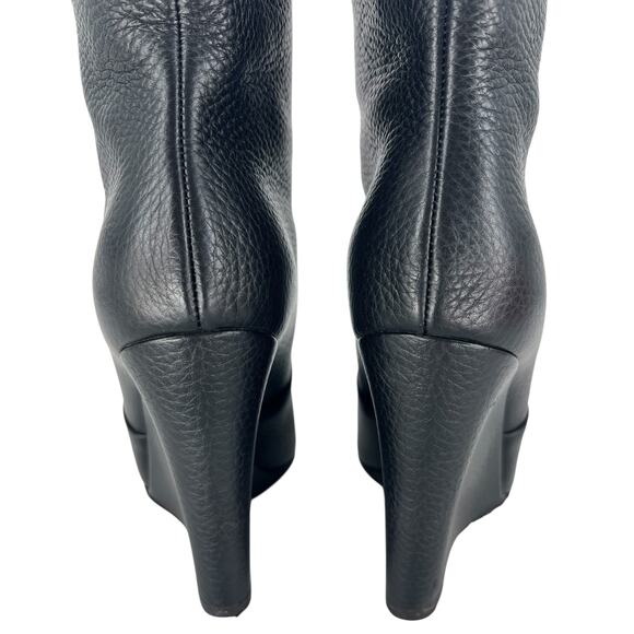Christian Louboutin Civiliza 100 Black Leather Wedge Knee High Boots Size 37 - Picture 10 of 16